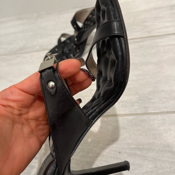 Cesare Paciotti Black Leather 2 Strap Stiletto Heels with Silver Dagger Charm - Picture 15 of 16